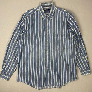 Vintage Nautica Shirt Mens Large Blue White Stripe Long Sleeve Button Up Cotton